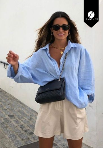 Blusas para mujer Limonni Mail a LI4722 Camiseras azul cielo