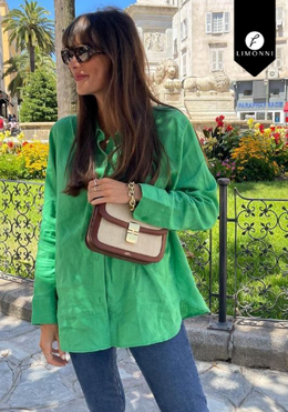 Blusas para mujer Limonni Mail??a LI4723 Camiseras verde esmeralda